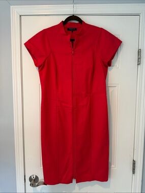 Lafayette 148 New York Size 10 Vibrant Red Zip-Front Midi Dress